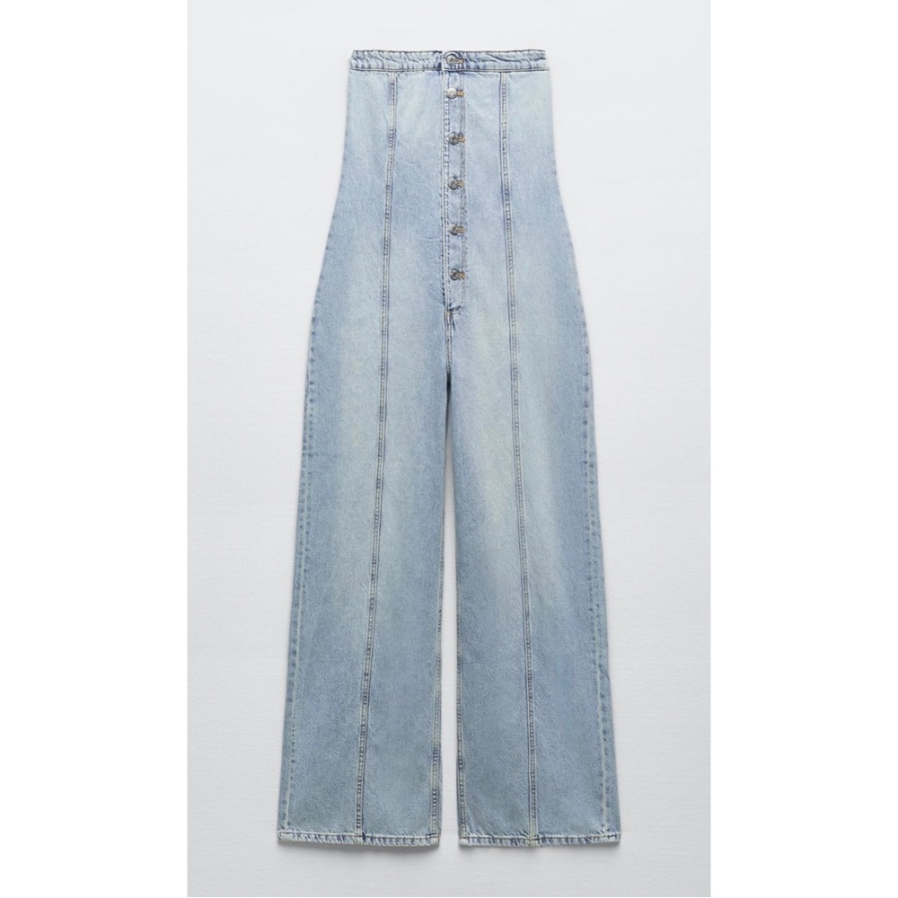 Zara TRF Strapless Denim Jumpsuit